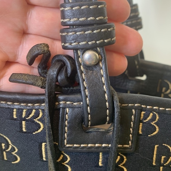 Dooney & Bourke | Black Canvas Leather Open Top Monogram DB Logo Shoulder Bag - Picture 4 of 17